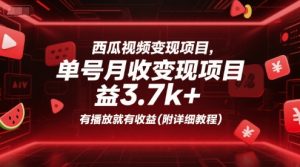 西瓜视频变现项目，单号月收益3.7k+，有播放就有收益(附详细教程)-柯南聊项目