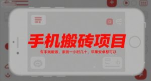 手机搬砖项目，有手就能做，亲测一小时几十，苹果安卓都可以-柯南聊项目