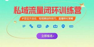 私域流量闭环训练营：IP定位方法论，短视频创作技巧，直播转化策略-柯南聊项目