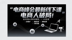 电商峰会最新线下课，电商人破局，如何用AI降本增效，AI应用-全域推广-直播运营-付费流量-柯南聊项目