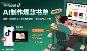 AI制作爆款书单，抖音42粉丝博主书单号制作拆解，单条视频28W赞-柯南聊项目