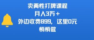 卖两性打牌课程，月入3W+外边收费899的课程，这里0元，悄悄做-柯南聊项目