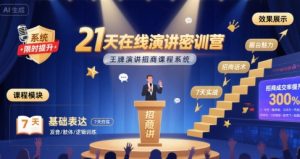 21天在线演讲密训营，王牌演讲招商课程系统-柯南聊项目