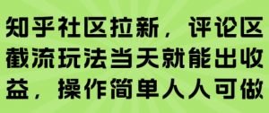 知乎社区拉新，评论区截流玩法当天就能出收益，操作简单人人可做-柯南聊项目