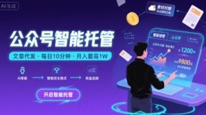 【公众号托管 】我提供文章，你复制发布，每天10分钟，最高躺入1W【揭秘】-柯南聊项目