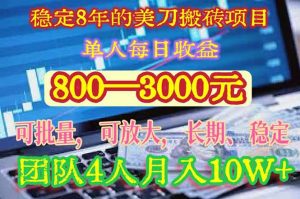 稳定8年的美刀搬砖项目，单人每日收益800—3000.团队4人月入10W+.可线下-柯南聊项目