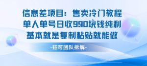 信息差项目：售卖冷门教程单人单号日收9张纯利基本就是复制粘贴就能做-柯南聊项目