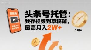 【头条号托管 】我存视频到草稿箱，你每天5分钟发布，最高月入2W+【揭秘】-柯南聊项目