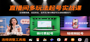 直播间多玩法起号实战课：含绿幕搭建、选品排品，自然流/微付费起号及违规调整技巧-柯南聊项目