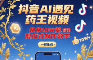 抖音AI遇见药王视频，条条10W赞，快速起千粉万粉号，傻瓜式制作教学-柯南聊项目