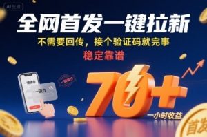 全网首发一键拉新项目，不需要回传，接个验证码就完事，稳定靠谱，一小时收益70+【揭秘】-柯南聊项目