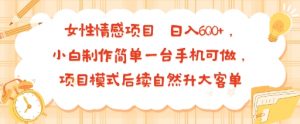 女性情感项目 小白制作简单一台手机可做 项目模式后续自然升大客单 日入6张-柯南聊项目