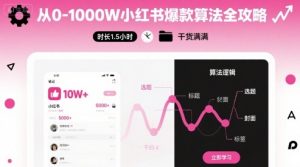 从0-1000W小红书爆款算法全攻略，时长1.5小时，干货满满-柯南聊项目