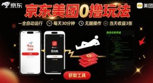 京东美团平台最新0撸玩法，全自动挂G，每天30分钟，无脑操作，当天收益3张【揭秘】-柯南聊项目
