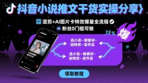 抖音小说推文干货实操分享，混剪+AI图片卡特效爆量全流程，0粉丝0门槛可做-柯南聊项目