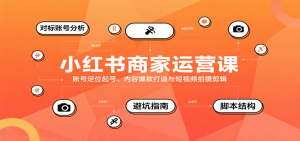 小红书商家运营课,账号定位起号、内容爆款打造与短视频拍摄剪辑-柯南聊项目