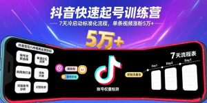 抖音快速起号训练营，7天冷启动标准化流程，单条视频涨粉5万+-柯南聊项目