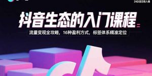 抖音生态的入门课程：流量变现全攻略，16种盈利方式，标签体系精准定位-柯南聊项目