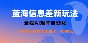 蓝海信息差新玩法，全程AI矩阵自动化小白可以操作当天搞了1k+-柯南聊项目