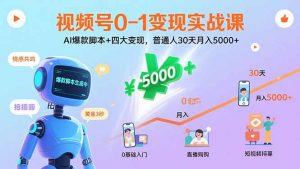 视频号0-1变现实战课：AI爆款脚本+四大变现，普通人30天月入5000+-柯南聊项目
