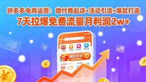 拼多多电商运营：微付费起店+活动引流+爆款打造 7天拉爆免费流量月利润2w+-柯南聊项目