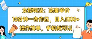 女粉玩法：高客单价，10分钟一条作品，日入1k+操作简单，手机就可以-柯南聊项目