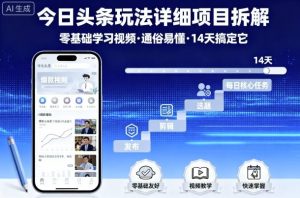 今日头条玩法详细项目拆解，零基础学习视频 通俗易懂 14天搞定它-柯南聊项目