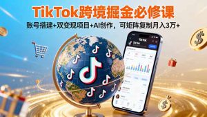 TikTo跨境掘金必修课，账号搭建+双变现项目+AI创作，可矩阵复制月入3万+-柯南聊项目