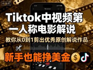 Tiktok中视频第一人称电影解说，教你从0到1剪出一个优秀的原创解说作品，新手也能挣美金-柯南聊项目