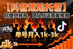 【抖音炬焰托管】你提供账号，团队代运营发视频，单号月入1k+【揭秘】-柯南聊项目