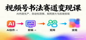 视频号书法赛道变现课：AI内容生产、自动化剪辑，矩阵放大与后端变现-柯南聊项目
