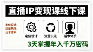 直播IP变现课线下课，定位设计、流量玩法、话术体系，3天掌握年入千万密码-柯南聊项目