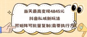 当天最高变现1k+，抖音私域新玩法，可矩阵可批量复制-柯南聊项目