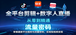 全平台剪辑+数字人直播，从零到精通，掌握最新平台规则与流量密码，实现短视频变现-柯南聊项目