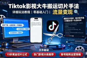 Tiktok影视大牛搬运切片手法，详细玩法教程-柯南聊项目