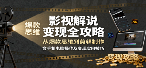 影视解说变现全攻略：从爆款思维到剪辑制作，含手机电脑操作及变现实用技巧-柯南聊项目