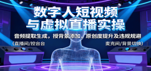 数字人短视频与虚拟直播实操，音频提取生成，背景添加，原创度提升及违规规避-柯南聊项目
