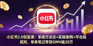 小红书2.0创富课：系统方法论+实操案例+平台规则，单条笔记带货GMV破20万-柯南聊项目