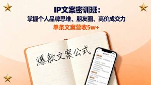 IP文案密训班：掌握个人品牌思维、朋友圈、高价成交力，单条文案营收5w+-柯南聊项目