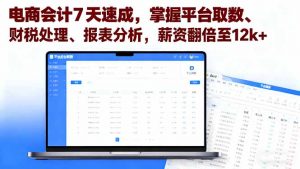 电商会计7天速成，掌握平台取数、财税处理、报表分析，薪资翻倍至12k+-柯南聊项目