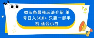 微头条最强玩法介绍一个号日入5张+只要一部手机适合小白-柯南聊项目