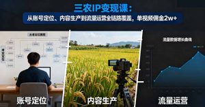 三农IP变现课：从账号定位、内容生产到流量运营全链路覆盖，单视频佣金2w+-柯南聊项目