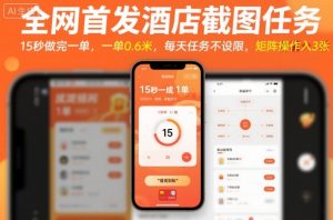 全网首发酒店截图任务，15秒做完一单，一单0.6米，每天任务不设限，矩阵操作日入3张【揭秘】-柯南聊项目