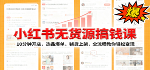 小红书无货源爆单课：10分钟开店，选品爆单，铺货上架，全流程教你轻松变现-柯南聊项目