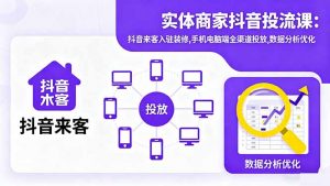 实体商家抖音投流课:抖音来客入驻装修,手机电脑端全渠道投放,数据分析优化-柯南聊项目