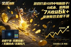 游戏打金10月中旬新路子！0成本、矩阵搞，7天收益6k+，亲测有效全程干货【揭秘】-柯南聊项目
