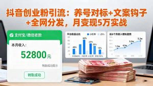抖音创业粉引流：养号对标+文案钩子+全网分发，月变现5万实战-柯南聊项目