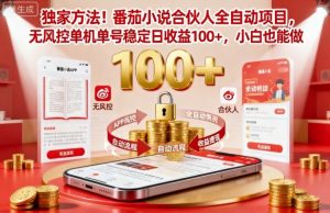 独家方法！番茄小说合伙人全自动挂G项目，无风控单机单号稳定日收益100+，小白也能做【揭秘】-柯南聊项目