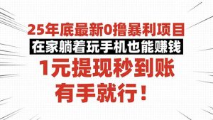 25年底最新0撸暴利项目，在家躺着玩手机也能赚钱，1元提现秒到账，有手…-柯南聊项目