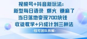 视频号加抖音新玩法：爆火新型每日语录，收徒教学加分成计划，三种变现玩法，当日变现7张-柯南聊项目